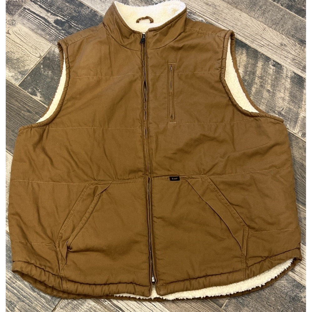 Lee Premium Select The Workwear Canvas Tobacco‎ Brown Vest Sherpa Vest Size XXL